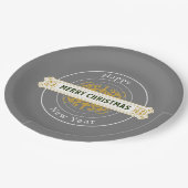 グレイ クリスマス&ニューイヤー ペーパープレート (アングル)