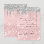 グレイ グリッター ドリップス シルバー ローズ ブライダル スウィート 16th 招待状 (正面/裏面)