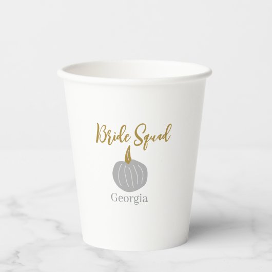 グレイ ゴールデン パンプキン 秋の花嫁チーム 現代 紙コップ (正面)