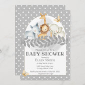 グレイ サファリ ベイ シャワー 男の子または女の子 招待状 (正面/裏面)