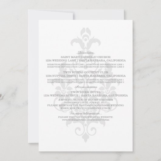 グレイ サブル ダマスク 情報カード 招待状 (正面)