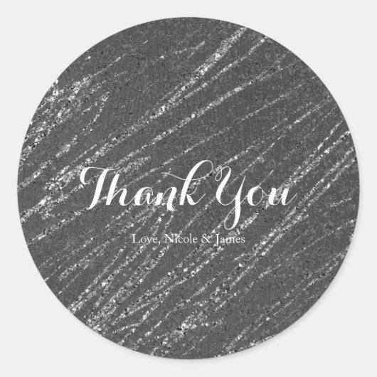 グレイ&シルバーモダングラムマーブルストライプパーティー ラウンドシール (正面)