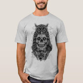 グレイ・スカル・オウル・タトゥーローズ Tシャツ (正面)