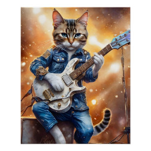 グレイ・タビー・キャット・ロック・スター遊ズ・ザ・ギター ポスター