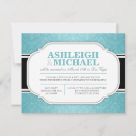 グレイ＆ターコイズ ダマスク ウェディング レセプションのみ 招待状