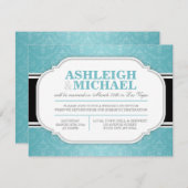 グレイ&ターコイズ ダマスク ウェディング レセプションのみ 招待状 (正面/裏面)