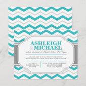 グレイ & ターコイズ チェブロン 結婚式の披露宴のみのご案内 招待状 (正面/裏面)