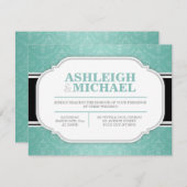 グレイ&ティール（緑がかった色）ダマスクウェディング招待状 招待状 (正面/裏面)
