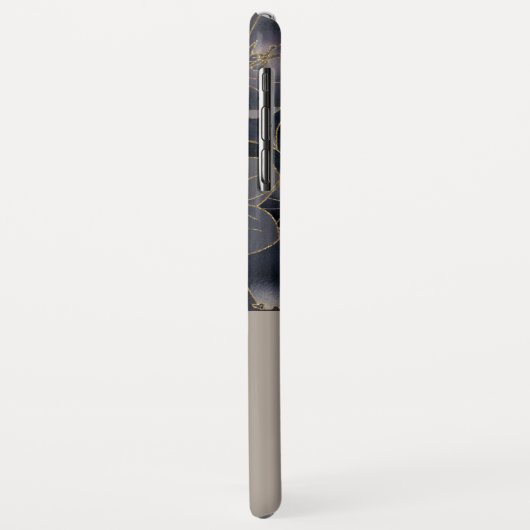 グレイ&ネイビーブルーフローラ |パーソナライズされた | Case-Mate iPhoneケース (裏面/左)