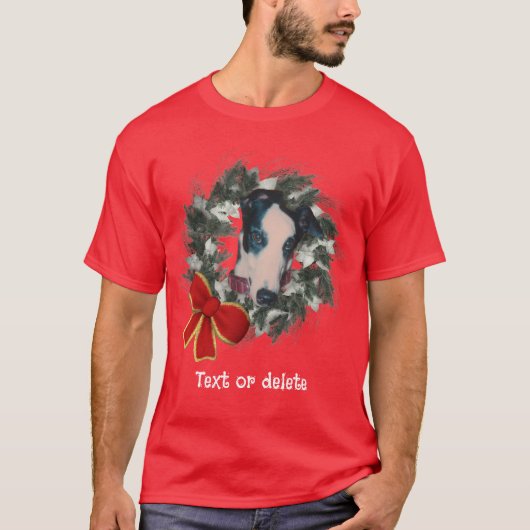 グレイ・ハウンドのクリスマスリース 名入れ Tシャツ (正面)