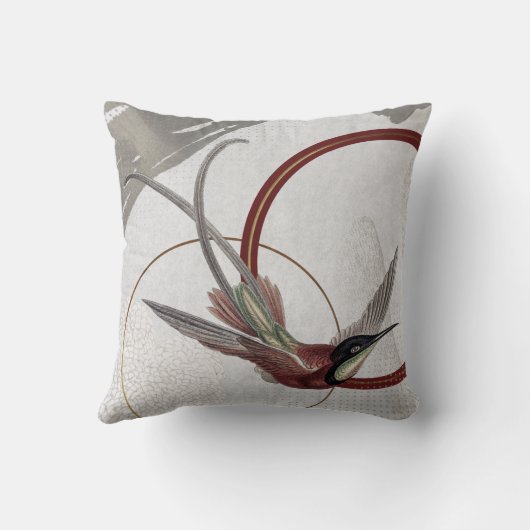 グレイ&バーガンディ芸術的ハミングバードデザイン クッション (裏面)