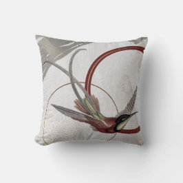 グレイ&バーガンディ芸術的ハミングバードデザイン クッション