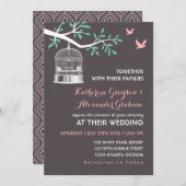 グレイ・バードケージ・アンド・ドーブ ラスティック・ウェディング・インビテーション 招待状 (正面/裏面)