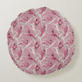 グレイ ピンク カーディナル 鳥 パーソナライズ モノグラム ラウンドクッション (裏面)