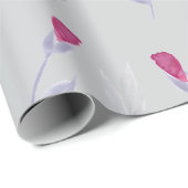 グレイ ピンク フラワーズ ラッピングペーパー (ロールコーナー)