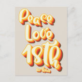 グレイ・ピース・ラブ・レトロ・グルーヴィー 18歳のハッピーバースデー ポストカード (正面)