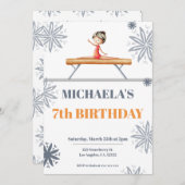 グレイ・フラワーの少女ビームユニークキュート誕生日 招待状 (正面/裏面)