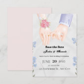 グレイ フローラル ボーダー セーブ・ザ・デート インビテーション カード (正面/裏面)