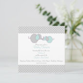 グレイ&ブルーママ&ベビーエレファントシャワー 招待状 (スタンド正面)