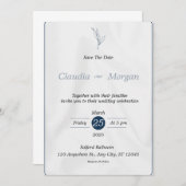 グレイ・ブルー日付の保存結婚式招待状 招待状 (正面/裏面)