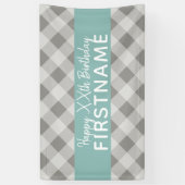 グレイ&ブルー素朴バッファロープレイド誕生日パーティー 横断幕 (縦)