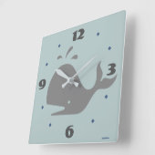 グレイ・ホエールアニマルズデジタル・アート スクエア壁時計 (傾斜)