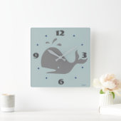 グレイ・ホエールアニマルズデジタル・アート スクエア壁時計 (ホーム)