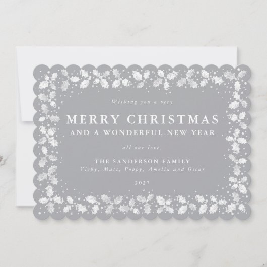 グレイ ホリーの葉の境界 フラット 非写真 シーズンカード (正面)