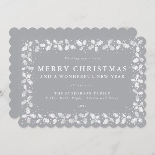 グレイ ホリー リーフ ボーダー フラット 非写真 シーズンカード (正面/裏面)