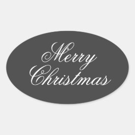 グレイ・ホワイトのメリークリスマス・スクリプト 楕円形シール
