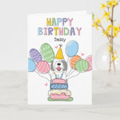 グレイ&ホワイトシーパドールドッグハッピーバースデー カード (黄色い花)