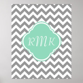 グレイ&ホワイトジグザグリカスタムグモノグラム ポスター