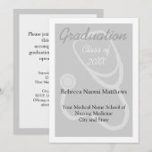 グレイ/ホワイト モダン ヘルス 卒業おめでとうのご案内 招待状 (正面/裏面)