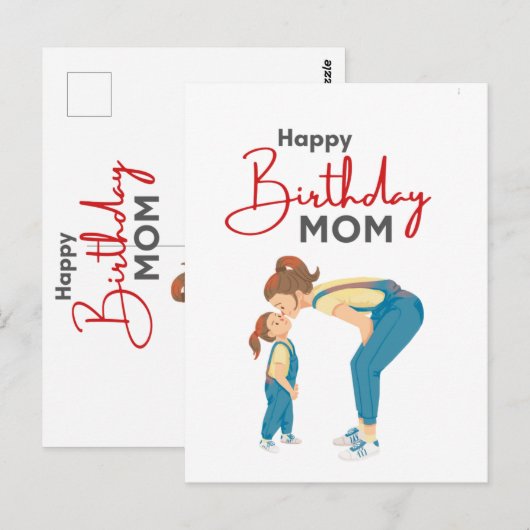 グレイ ミニマル 「お母さん 誕生日おめでとう」 グラフィック ポストカード (正面/裏面)