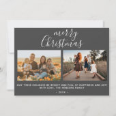 グレイ メリークリスマス スクリプト ファミリーフォト コラージュ シーズンカード (正面)