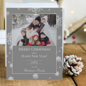 グレイ モダン スノーフレーク フラット ホリデー フォト カード