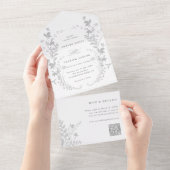 グレイ ワイルドフラワー シルエット リース ウェディング オールインワン招待状 (貼ってはがせる)