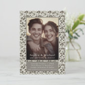 グレイ ヴィンテージ フラワー ウェディング セーブ・ザ・デート ニュートラル (スタンド正面)