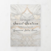 グレイ&金ゴールドマーブルスウィート16パーティの招待状 三つ折り招待状 (カバー)