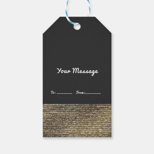 グレイ&金ゴールドモダングラムシークインシッエレガントク ギフトタグ (正面)
