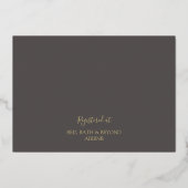 グレイ&金ゴールドモダンラインピーニートイレブライダルシャワー 箔招待状 (裏面)