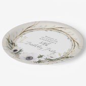 グレイBOHOホワイトフローラウィッグリースバースデーパーティー ペーパープレート (アングル)