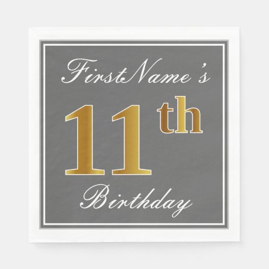 グレエレガントイ、フェイク金ゴールド11番目の誕生日、名前をカスタムする スタンダードランチョンナプキン (正面)