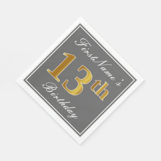 グレエレガントイ、フェイク金ゴールド13番目の誕生日、名前をカスタムする スタンダードランチョンナプキン (角)