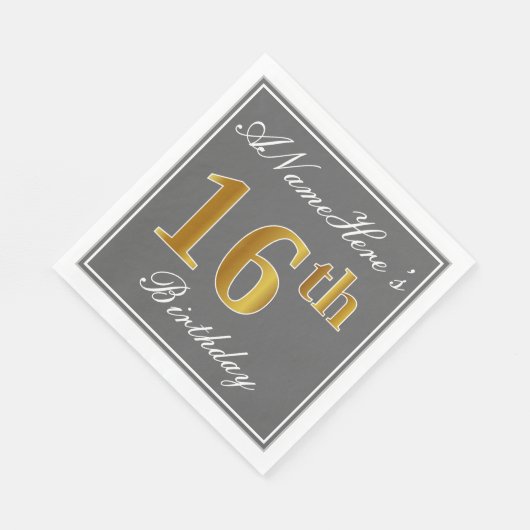 グレエレガントイ、フェイク金ゴールド16番目の誕生日、名前をカスタムする スタンダードランチョンナプキン (角)