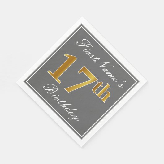 グレエレガントイ、フェイク金ゴールド17番目の誕生日、名前をカスタムする スタンダードランチョンナプキン (角)