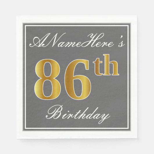 グレエレガントイ、フェイク金ゴールド86番目の誕生日、名前をカスタムする スタンダードランチョンナプキン (正面)