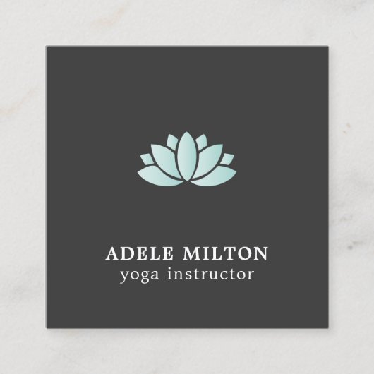 グレエレガントーミニマルブルーロータスアイコンヨガ スクエア名刺 (正面)