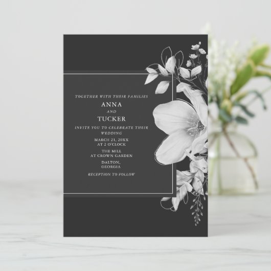 グレエレガントー白黒結婚式招待状 招待状 (スタンド正面)