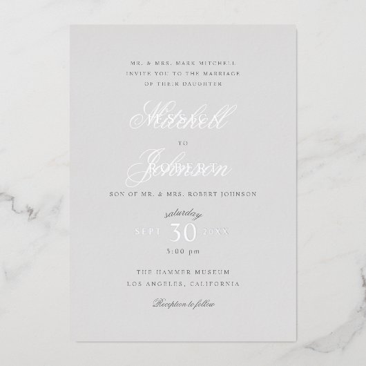 グレエレガントー結婚ス銀 箔招待状 (正面)